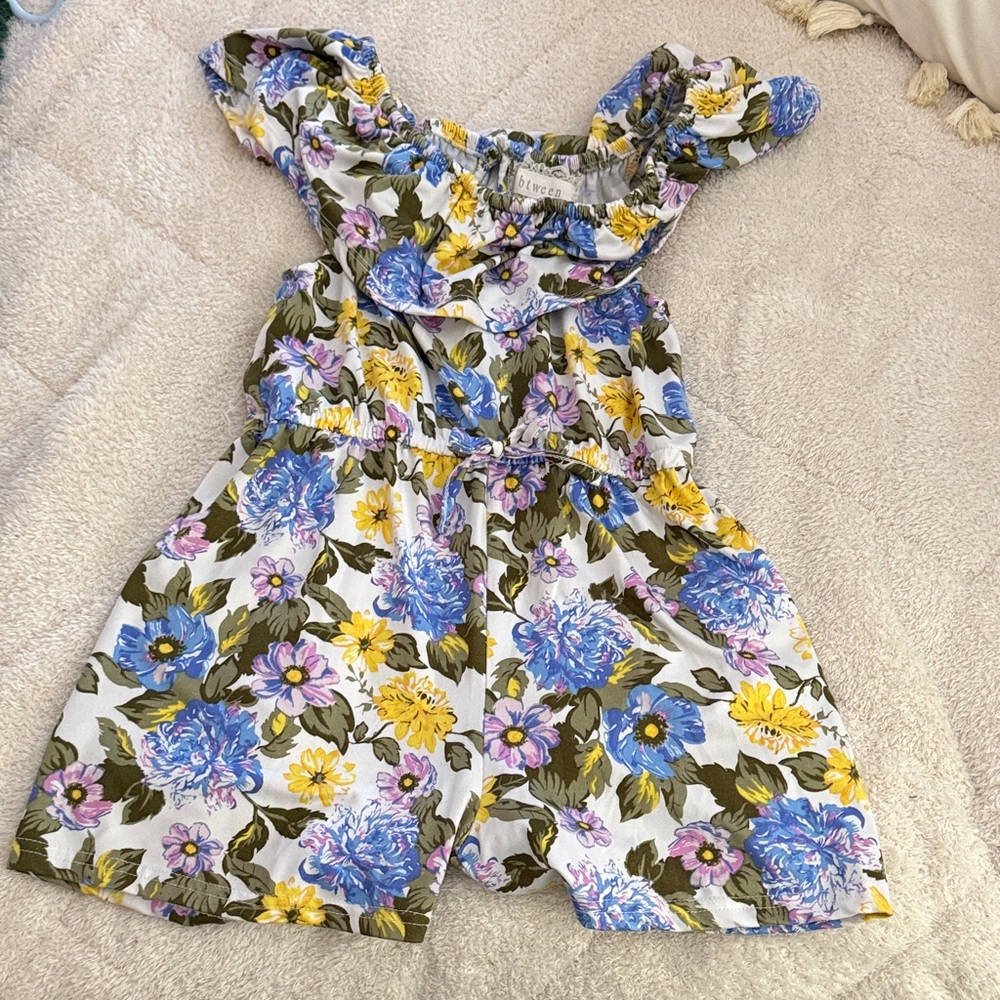 btween Floral Kids One Piece - Blue, Yellow, Purple